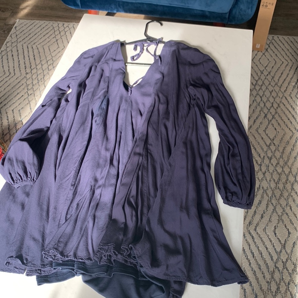 LoveRiche Navy Flowy Long Sleeve Dress Medium